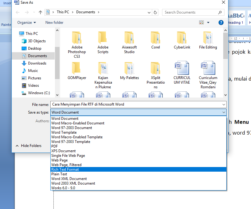 Cara Menyimpan File RTF di Microsoft Word